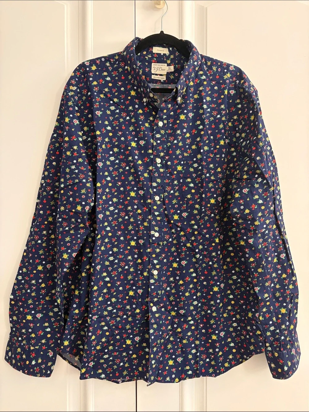 J.Crew Men Floral Classic Secret Wash Cotton Poplin Shirt Size XL